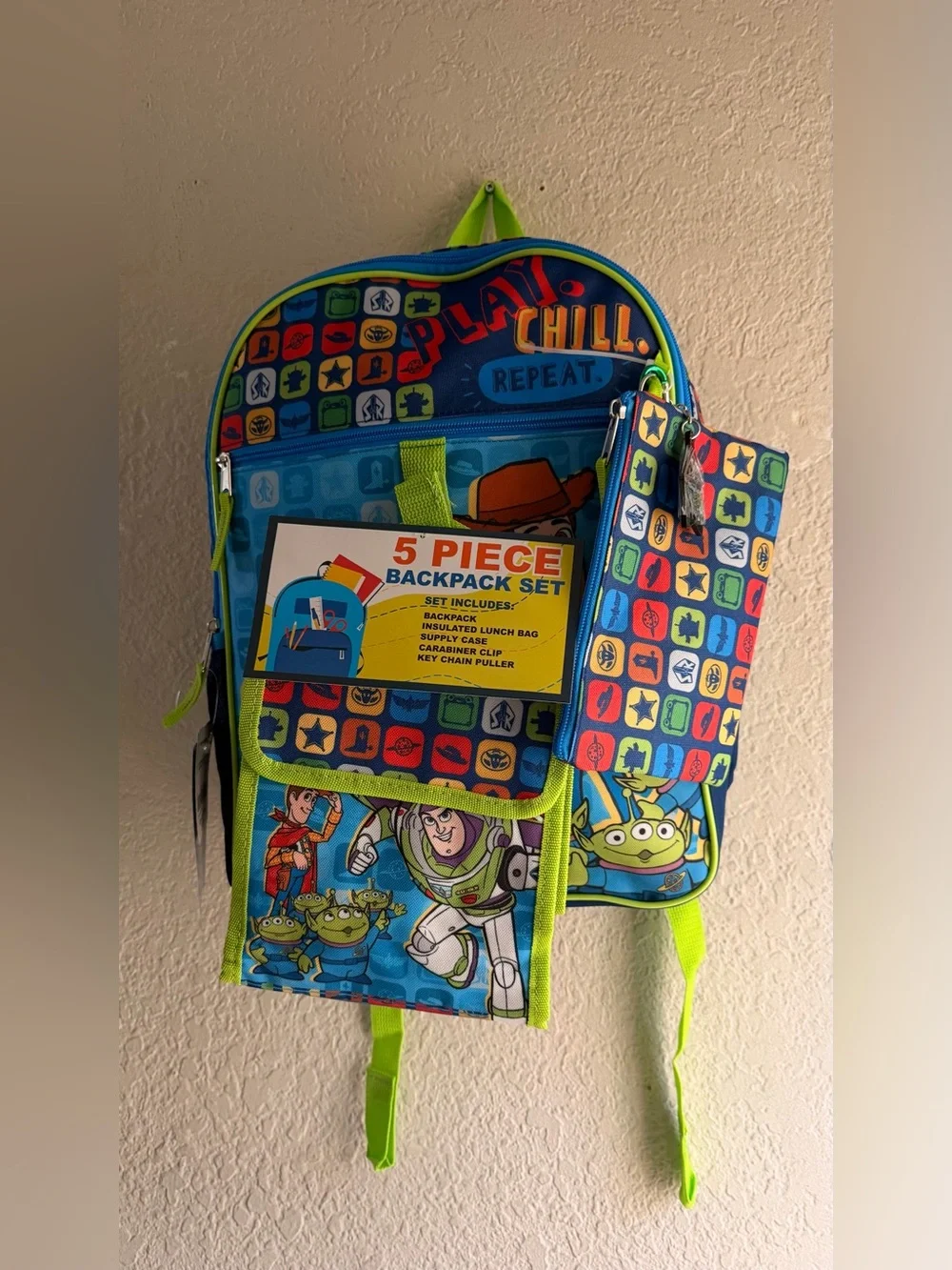 Toy Story Kids Backpack with Buzz & Woody - Bright Blue & Green 17”